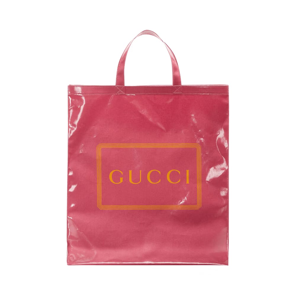 Gucci Coated Cotton Medium Gucci Print Tote Glam Pink