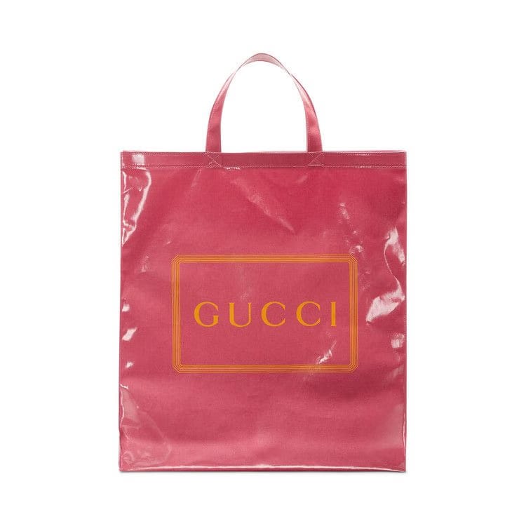 Gucci Coated Cotton Medium Gucci Print Tote Glam Pink