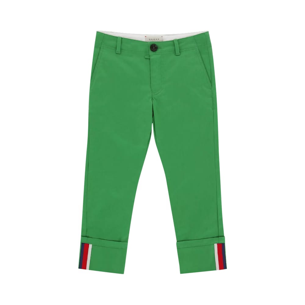 Gucci Kids Web Garbardine Pants Parak Green/White/Red/Blue