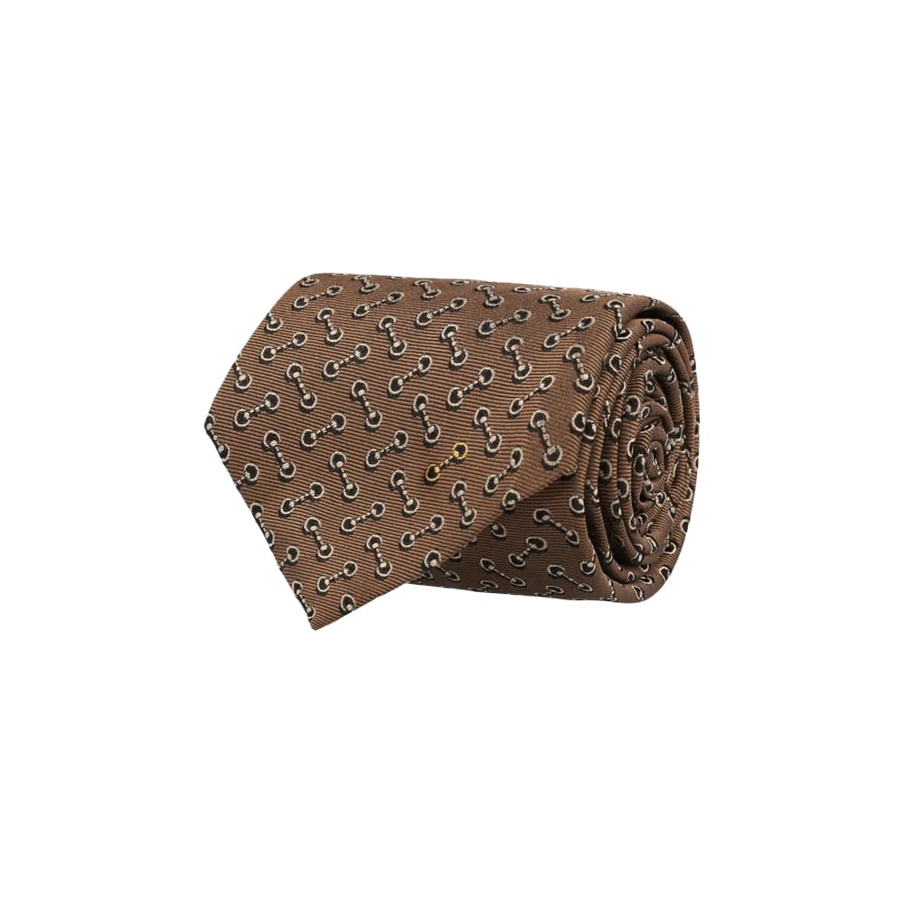 Gucci Horsebit Silk Jacquard Tie Camel Multi