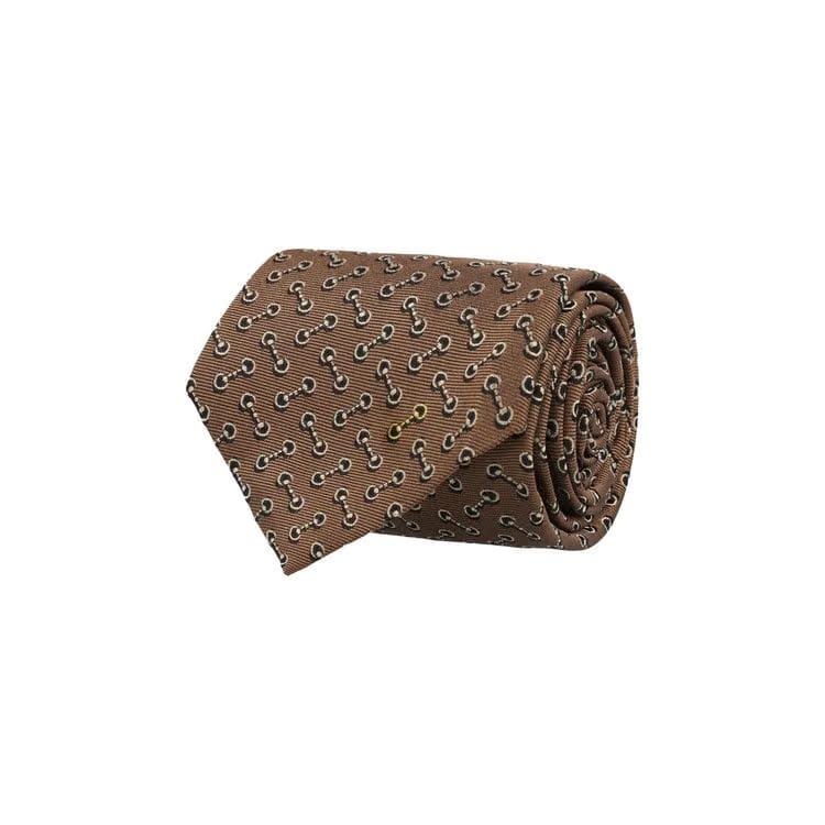 Gucci Horsebit Silk Jacquard Tie Camel Multi