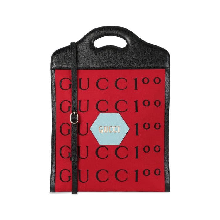 Gucci Aria 100th Anniversary Embroidered Tote Red