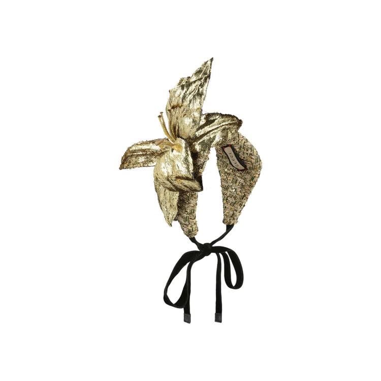 Gucci Metallic Floral Statement Headband Gold