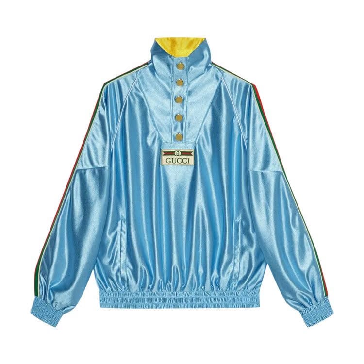 Gucci Shiny Jersey Sweatshirt With Web Azure