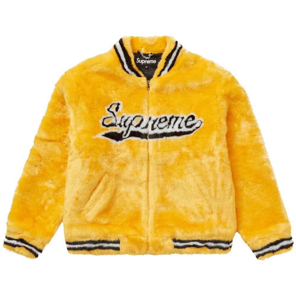 Supreme Faux Fur Varsity Jacket Yellow