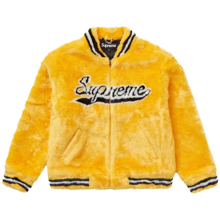 Supreme Faux Fur Varsity Jacket Yellow