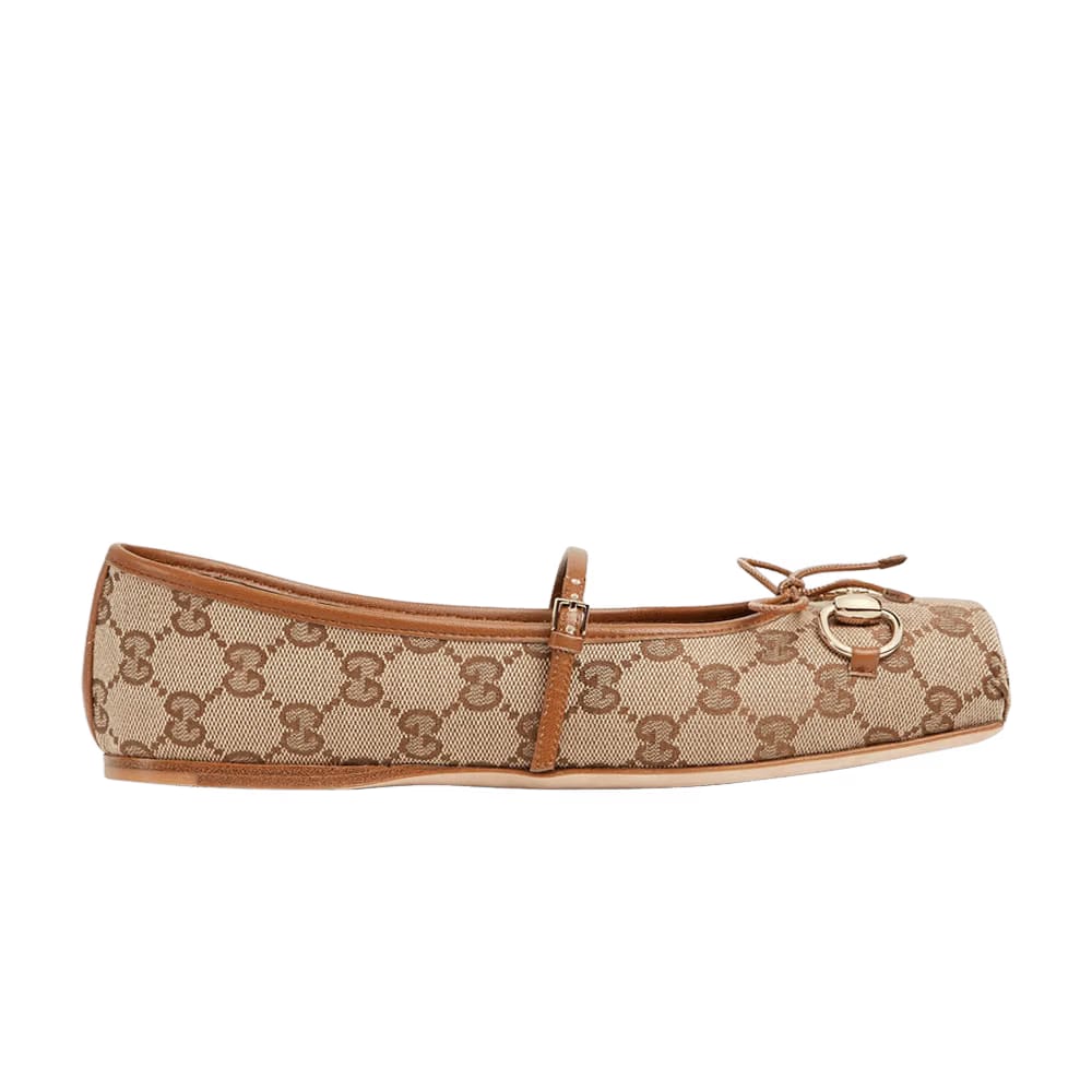 Gucci Wmns Horsebit Ballet 'GG Canvas - Beige Dark Brown'