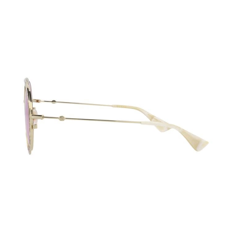 Gucci Round Frame Leather Sunglasses Ivory/Gold/Pink