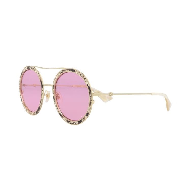 Gucci Round Frame Leather Sunglasses Ivory/Gold/Pink