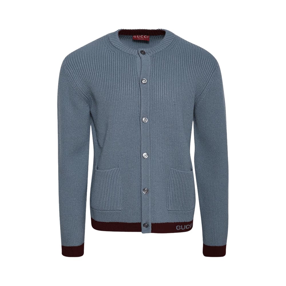 Gucci Intarsia Wool Cardigan Periwinkle