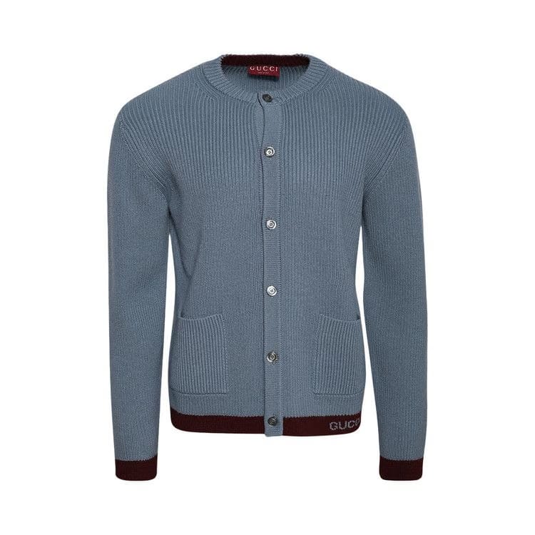 Gucci Intarsia Wool Cardigan Periwinkle