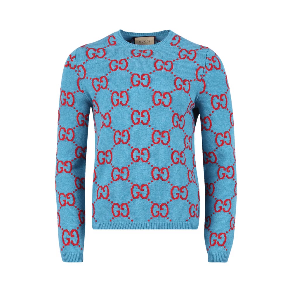 Gucci Soft Wool Monogram Sweater Azure/Multicolor