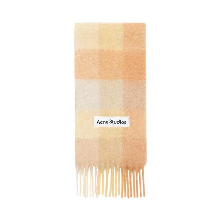 Acne Studios Mohair Checked Scarf Peach/White/Beige