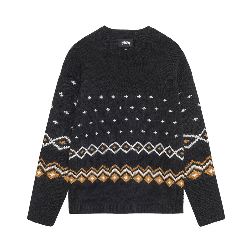 Stussy Roll Neck Fairisle Sweater Charcoal