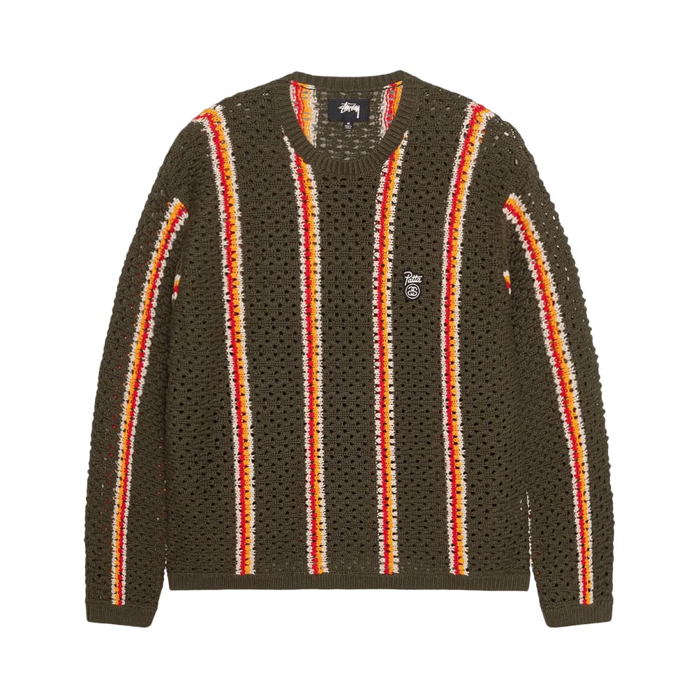 Stussy x Patta Striped Loose Gauge Sweater Olive