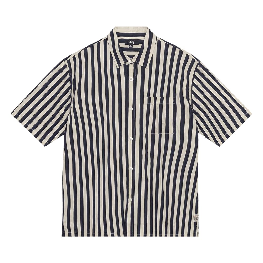 Stussy Striped Boxy Flat Hem Shirt Navy