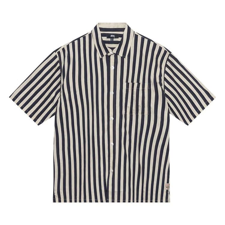 Stussy Striped Boxy Flat Hem Shirt Navy