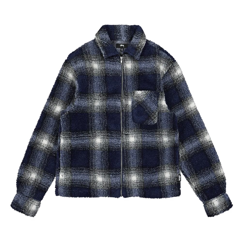 Stussy Shadow Plaid Sherpa Zip Shirt Blue
