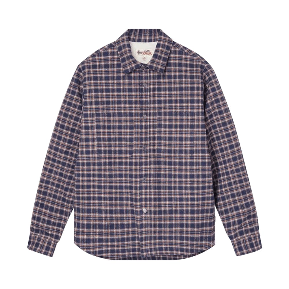 Stussy Sherpa Lined Plaid Shirt Navy