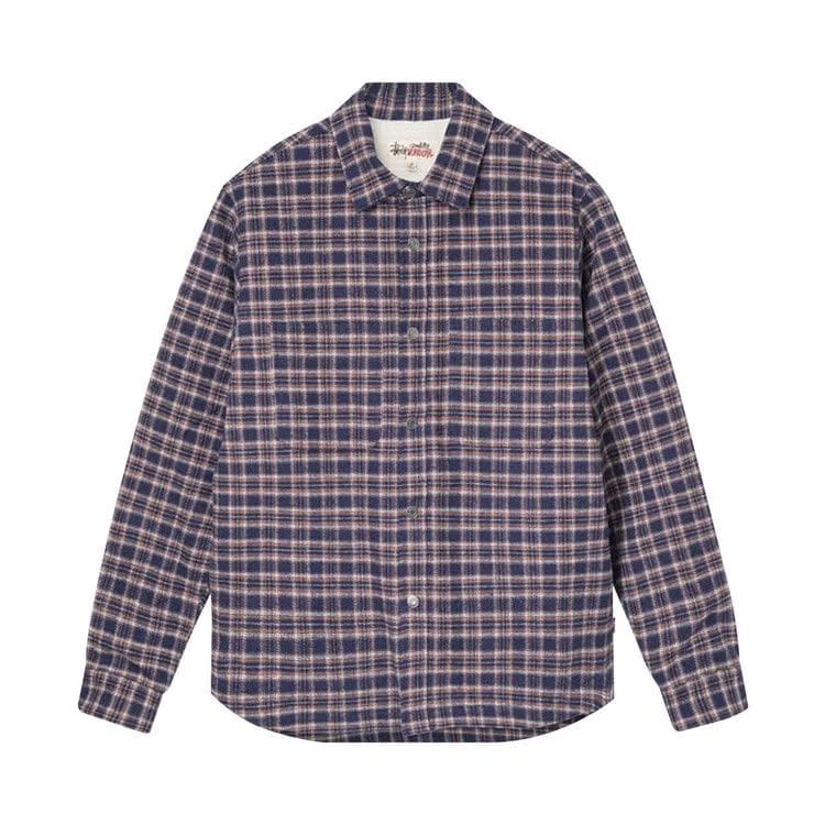Stussy Sherpa Lined Plaid Shirt Navy