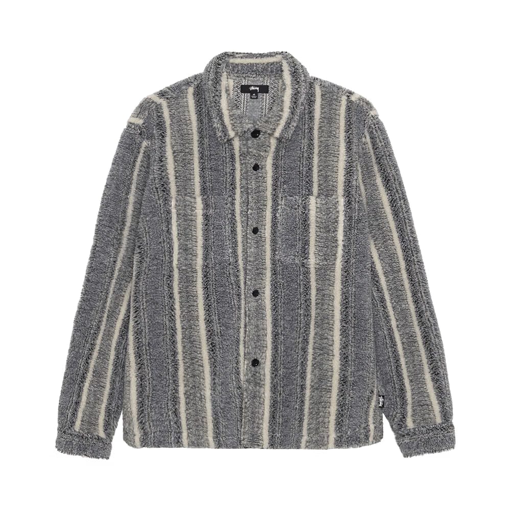 Stussy Striped Sherpa Shirt Charcoal