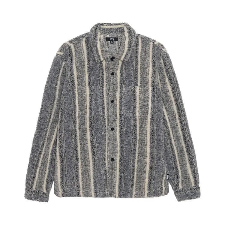 Stussy Striped Sherpa Shirt Charcoal