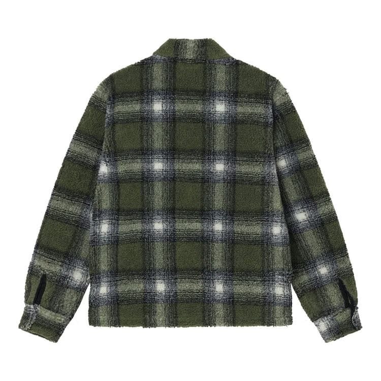 Stussy Shadow Plaid Sherpa Zip Shirt Olive