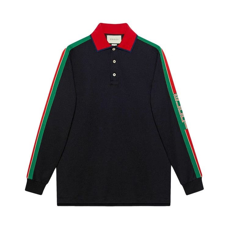 Gucci Long-Sleeve Logo Polo Multicolor
