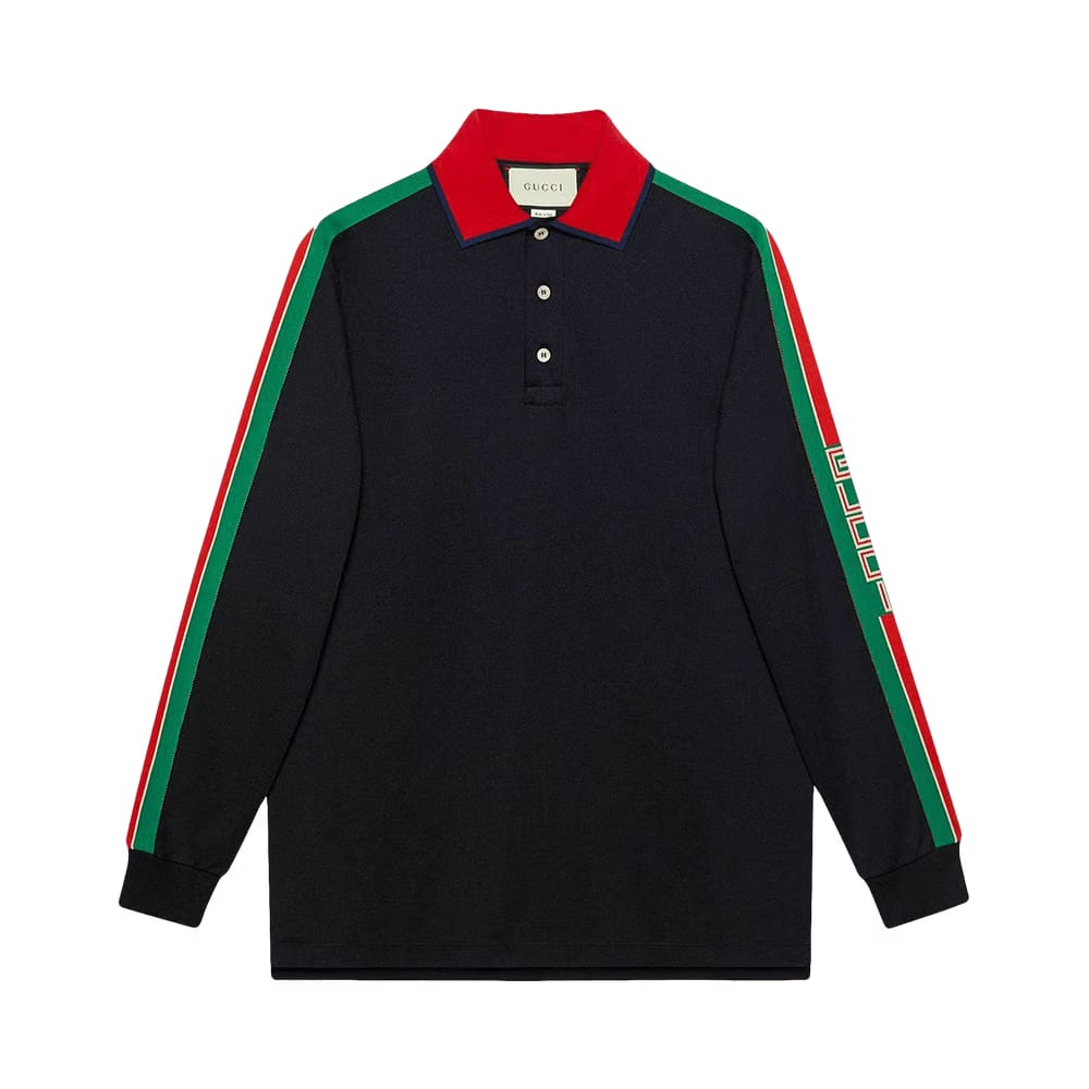 Gucci Long-Sleeve Logo Polo Multicolor