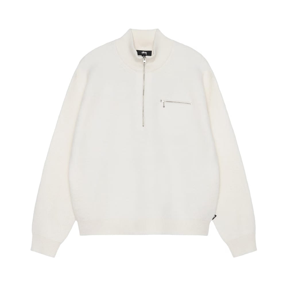 Stussy Half Zip Mock Neck Sweater Ivory