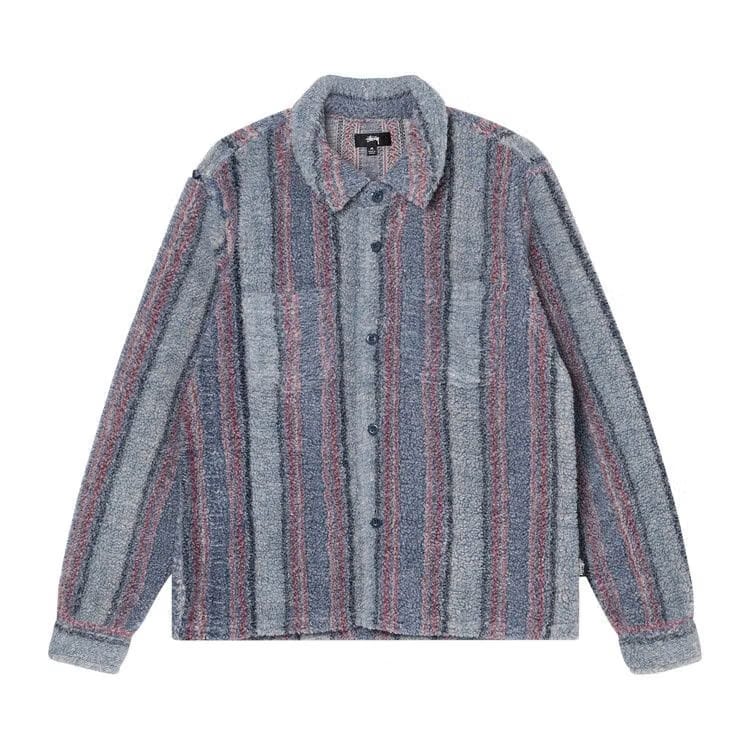 Stussy Stripe Sherpa Shirt Blue
