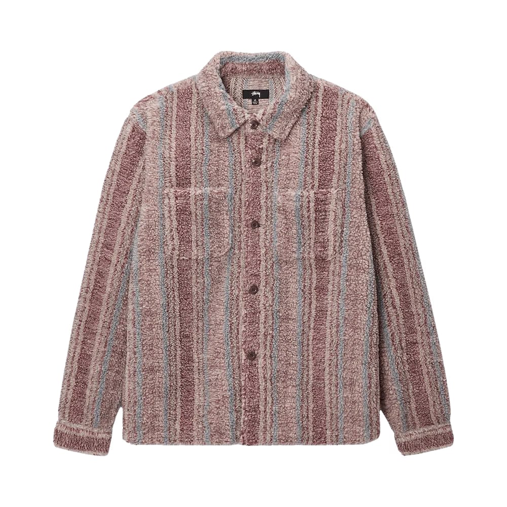 Stussy Stripe Sherpa Shirt Berry