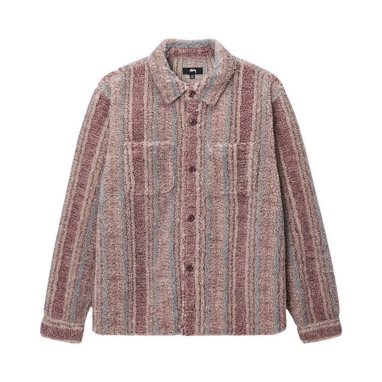 Stussy Stripe Sherpa Shirt Berry