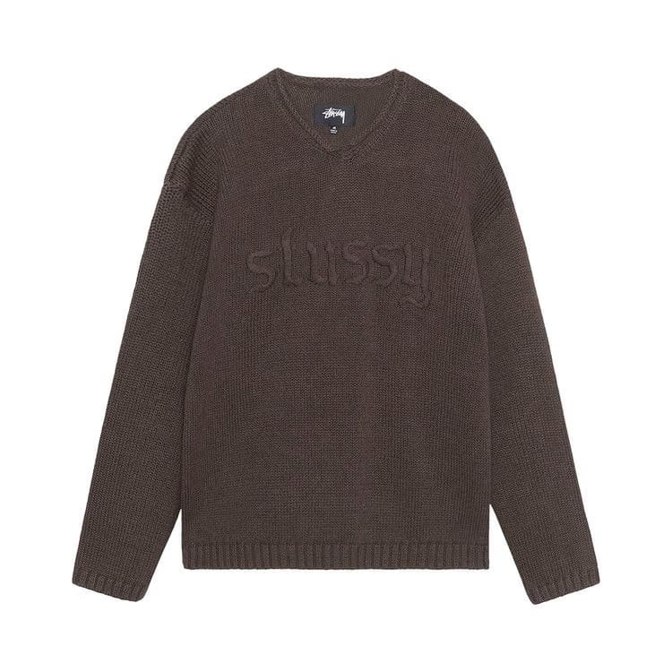 Stussy Embroidered V Neck Logo Sweater Brown