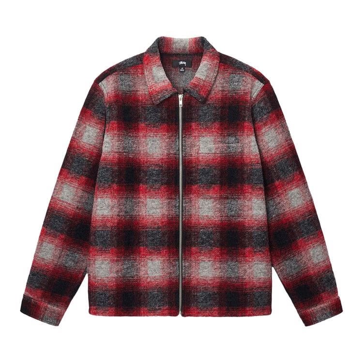 Stussy Brushed Wool Plaid Zip Shirt Red
