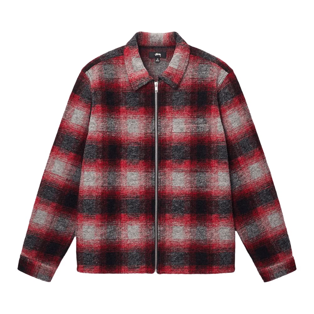 Stussy Brushed Wool Plaid Zip Shirt Red