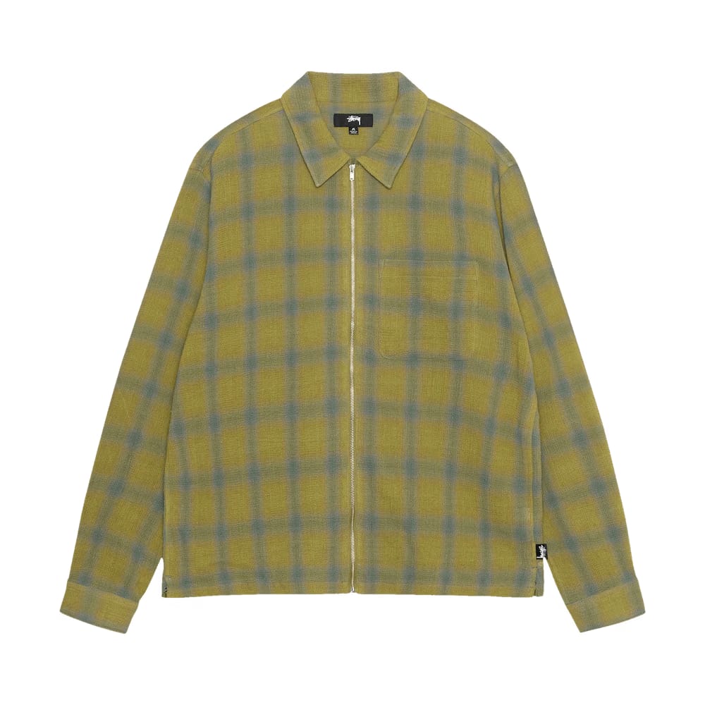Stussy Zip Twisted Yarn Plaid Shirt Green