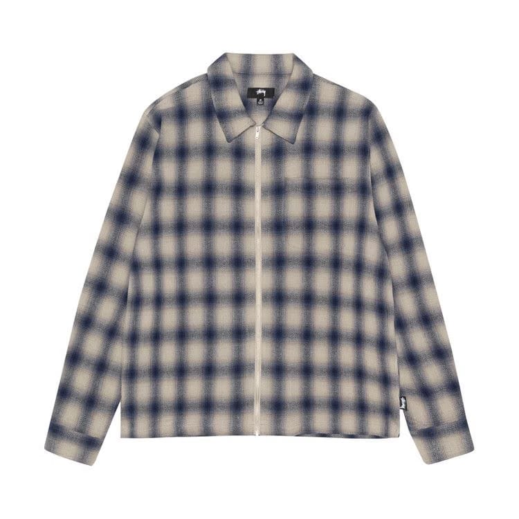 Stussy Zip Twisted Yarn Plaid Shirt Natural