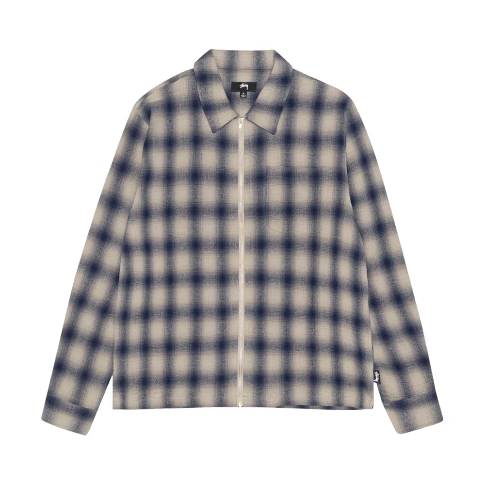 Stussy Zip Twisted Yarn Plaid Shirt Natural