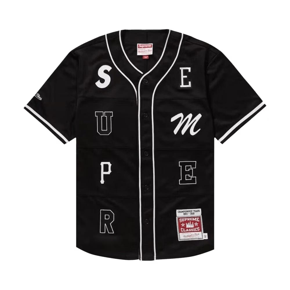 Supreme x Mitchell & Ness Patchwork Baseball Jersey Black