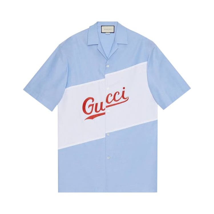 Gucci Script Oversize Bowling Shirt Sky Blue/Mix