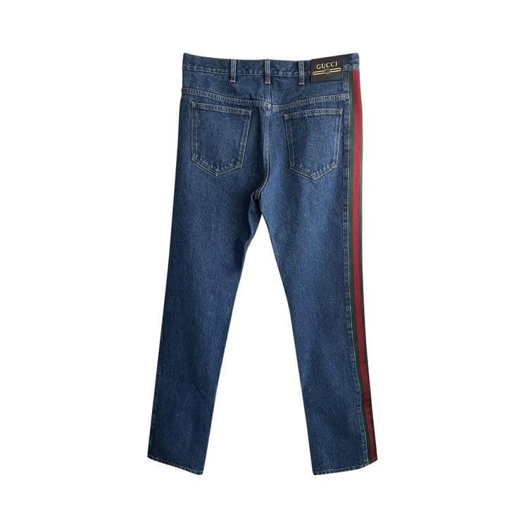 Gucci Striped Washed Denim Jeans Petroleum Blue