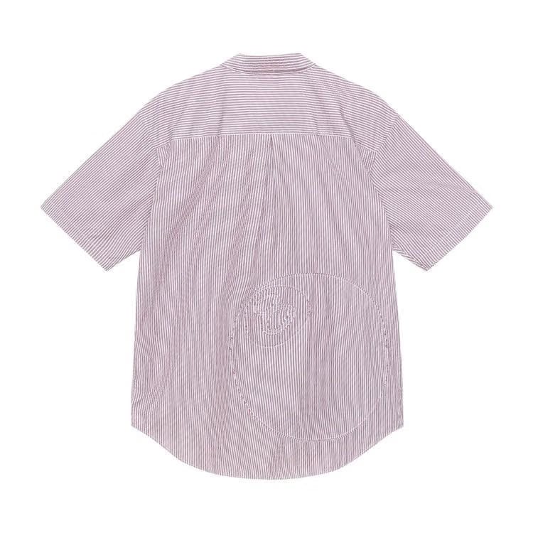 Stussy 8 Ball Stripe Boxy Shorts-Sleeve Shirt Burgundy