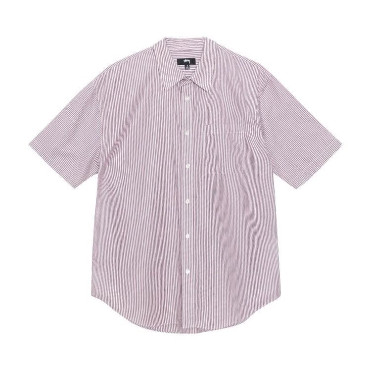 Stussy 8 Ball Stripe Boxy Shorts-Sleeve Shirt Burgundy