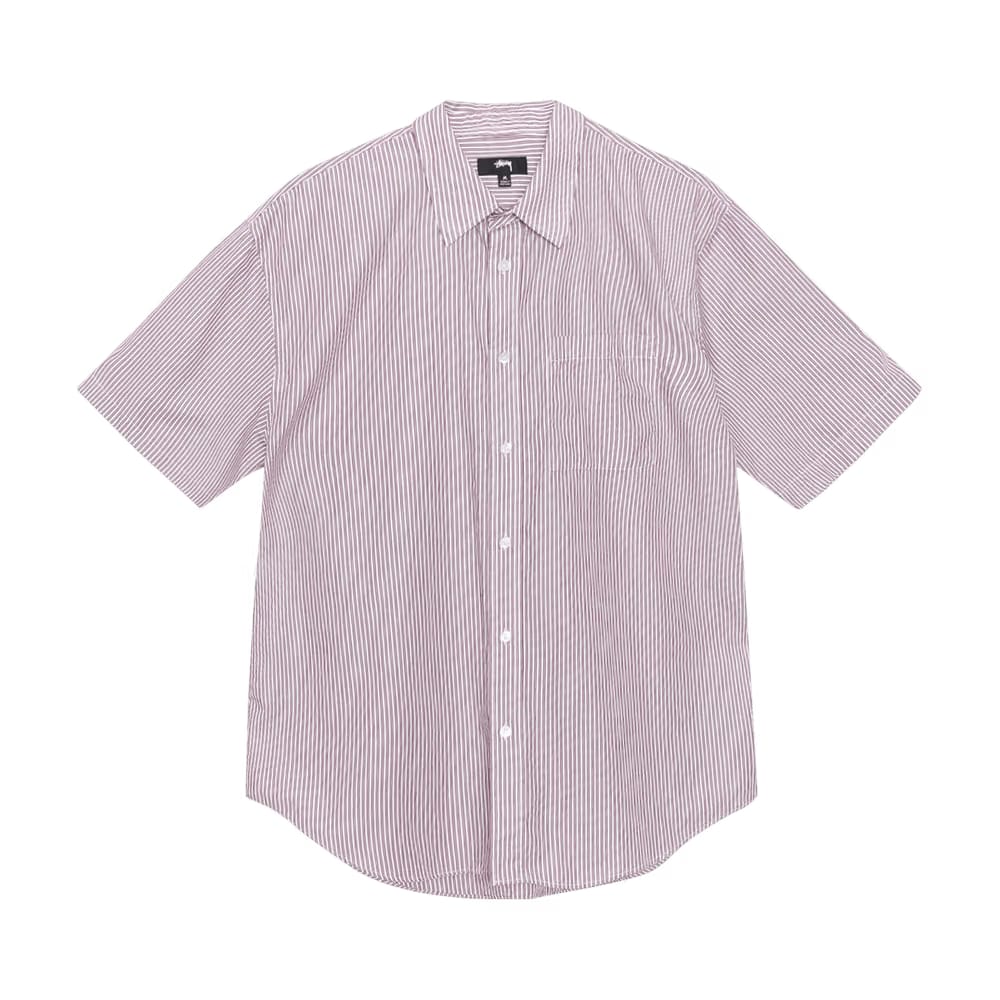 Stussy 8 Ball Stripe Boxy Shorts-Sleeve Shirt Burgundy