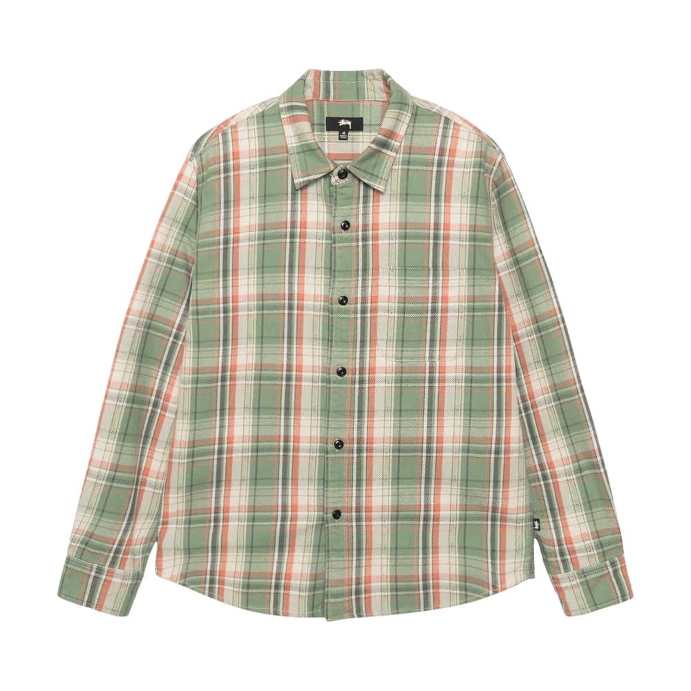Stussy Dan Washed Cotton Plaid Shirt Green