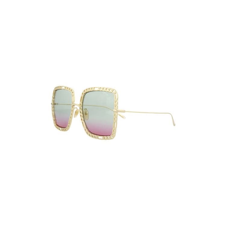 Gucci Oversized Square Frame Sunglasses Gold/Light Blue