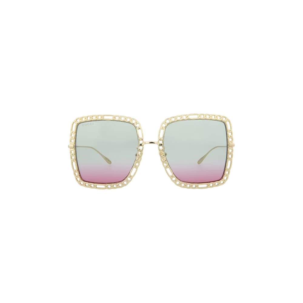 Gucci Oversized Square Frame Sunglasses Gold/Light Blue