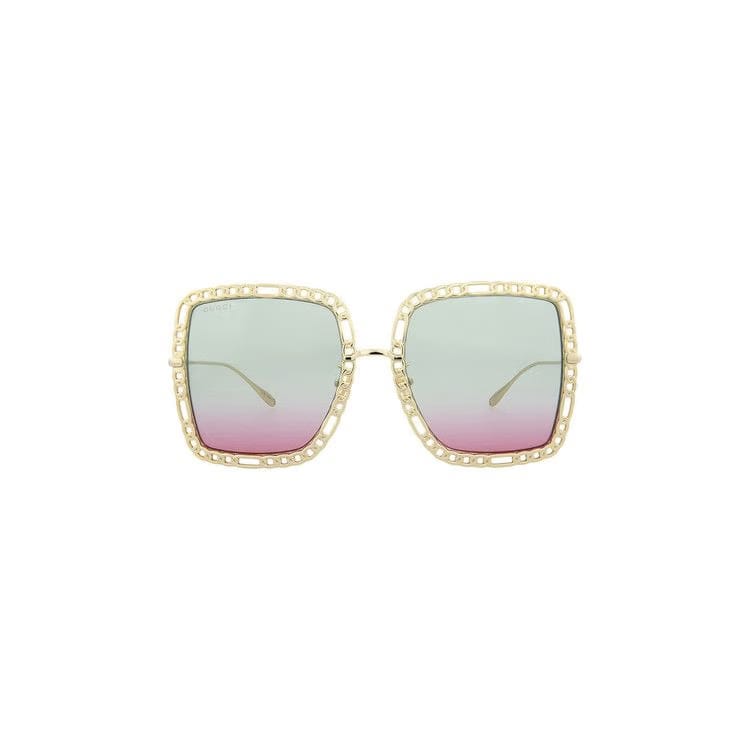 Gucci Oversized Square Frame Sunglasses Gold/Light Blue