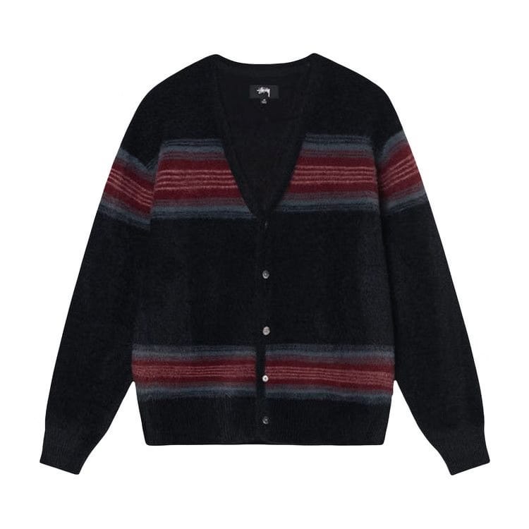 Stussy Stripe Shaggy Cardigan Black